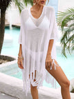 Fringe Trim Dolman Sleeve Openwork Cover-Up - Premium   - Just $45.95! Shop now at LACEDUPED