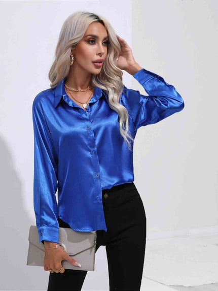 Collared Neck Buttoned Long Sleeve Shirt - Premium   - Just $31.95! Shop now at LACEDUPED