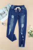 Drawstring Distressed Raw Hem Jeans with Pockets - Premium   - Just $72.95! Shop now at LACEDUPED