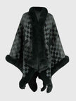 Checkered Faux Fur Trim Poncho - Premium   - Just $69.95! Shop now at LACEDUPED