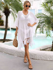 Fringe Trim Dolman Sleeve Openwork Cover-Up - Premium   - Just $45.95! Shop now at LACEDUPED