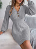 Buttoned Cable-Knit V-Neck Sweater Dress - Premium   - Just $44.76! Shop now at LACEDUPED