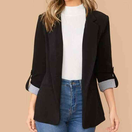 Lapel Collar Roll-Tab Sleeve Blazer - Premium   - Just $50.95! Shop now at LACEDUPED