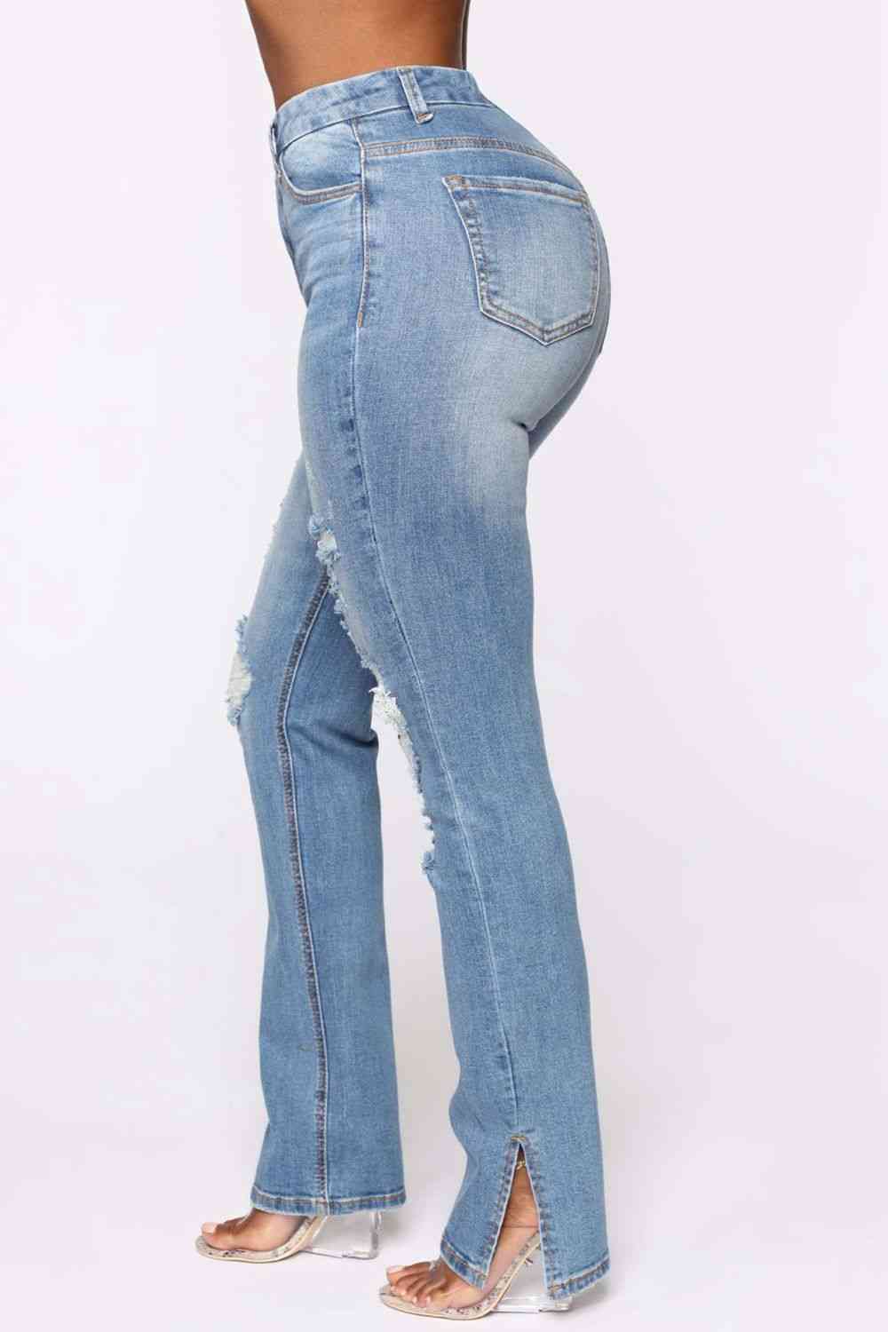 Distressed Slit Jeans - Premium   - Just $62.95! Shop now at LACEDUPED