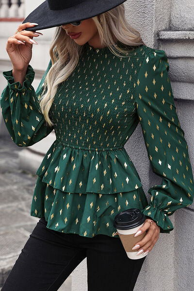 Smocked Flounce Sleeve Layered Blouse - Premium   - Just $41.95! Shop now at LACEDUPED