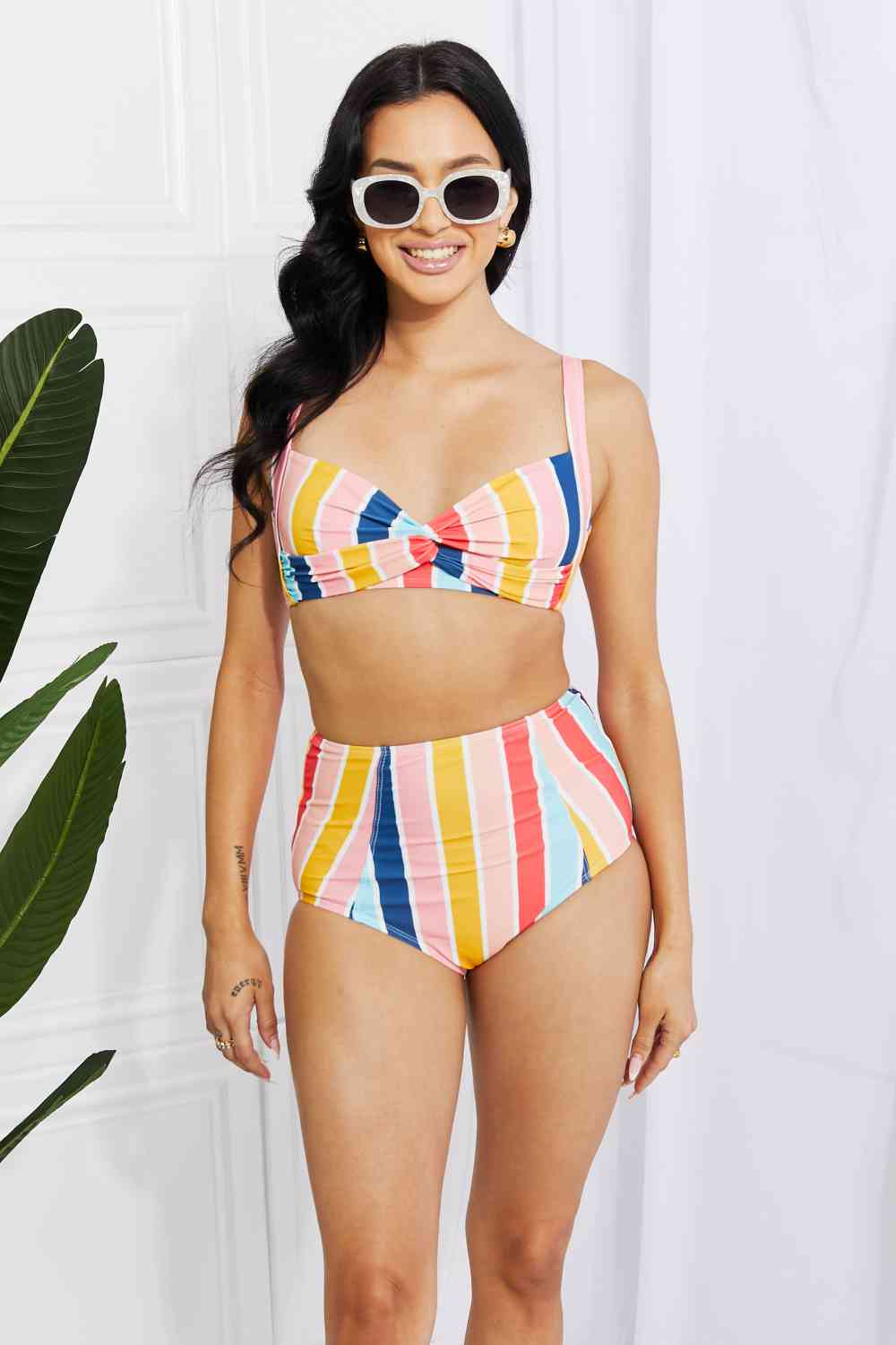 Marina West Swim Take A Dip Twist High-Rise Bikini in Stripe - Premium   - Just $81.95! Shop now at LACEDUPED