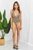 Marina West Swim Beachy Keen Full Size V-Neck Front Tie One-Piece Swimsuit in Leopard - Premium   - Just $56.95! Shop now at LACEDUPED