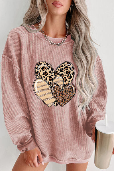 Heart Ribbed Round Neck Sweatshirt - Premium   - Just $67.95! Shop now at LACEDUPED