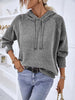 Texture Drawstring Long Sleeve Hooded Sweater - Premium   - Just $51.95! Shop now at LACEDUPED