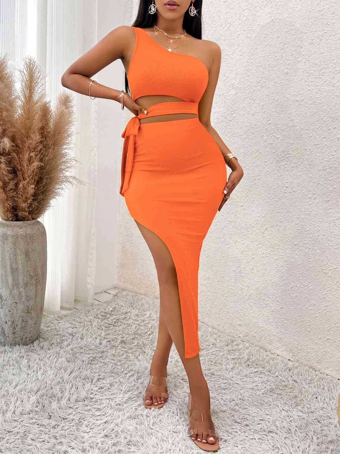 Tie Waist Asymmetrical Midi Dress - Premium   - Just $36.95! Shop now at LACEDUPED