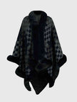 Checkered Faux Fur Trim Poncho - Premium   - Just $69.95! Shop now at LACEDUPED