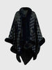 Checkered Faux Fur Trim Poncho - Premium   - Just $69.95! Shop now at LACEDUPED