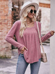 Double Take Pleated Detail Curved Hem Long Sleeve Top - Premium   - Just $36.95! Shop now at LACEDUPED