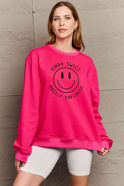 Simply Love Full Size Smiling Face Graphic Sweatshirt - Premium   - Just $48.95! Shop now at LACEDUPED