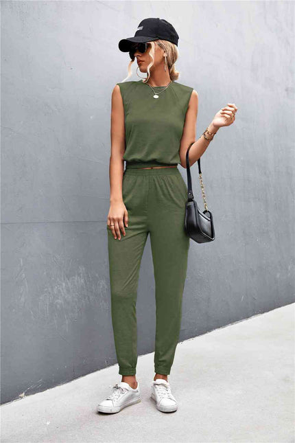 Sleeveless Top and Joggers Set - Premium   - Just $46.95! Shop now at LACEDUPED