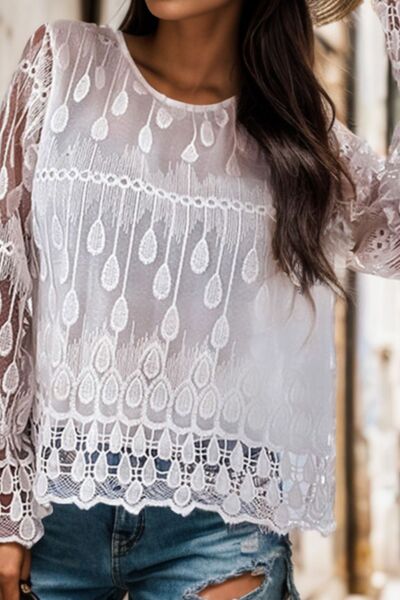 Round Neck Flounce Sleeve Lace Blouse - Premium   - Just $46.95! Shop now at LACEDUPED