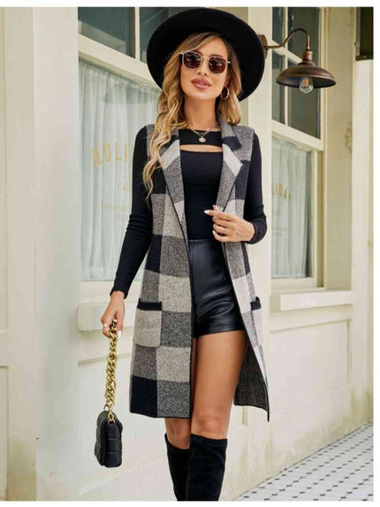 Plaid Lapel Collar Sleeveless Cardigan - Premium   - Just $55.95! Shop now at LACEDUPED