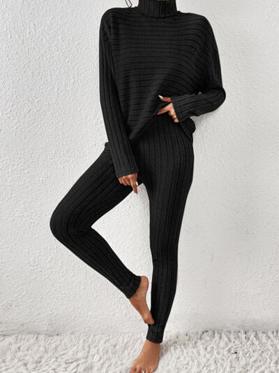 Ribbed Turtleneck Top and Pants Set - Premium   - Just $54.95! Shop now at LACEDUPED