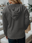 Waffle-Knit Drawstring Quarter Button Hoodie - Premium   - Just $34.95! Shop now at LACEDUPED