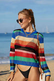 Rainbow Stripe Openwork Long Sleeve Cover-Up - Premium   - Just $43.95! Shop now at LACEDUPED