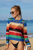 Rainbow Stripe Openwork Long Sleeve Cover-Up - Premium   - Just $43.95! Shop now at LACEDUPED