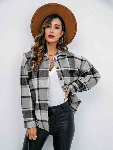 Plaid Button Up Collared Neck Jacket - Premium   - Just $42.95! Shop now at LACEDUPED