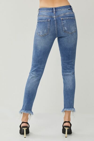 RISEN Distressed Frayed Hem Slim Jeans - Premium   - Just $94.95! Shop now at LACEDUPED