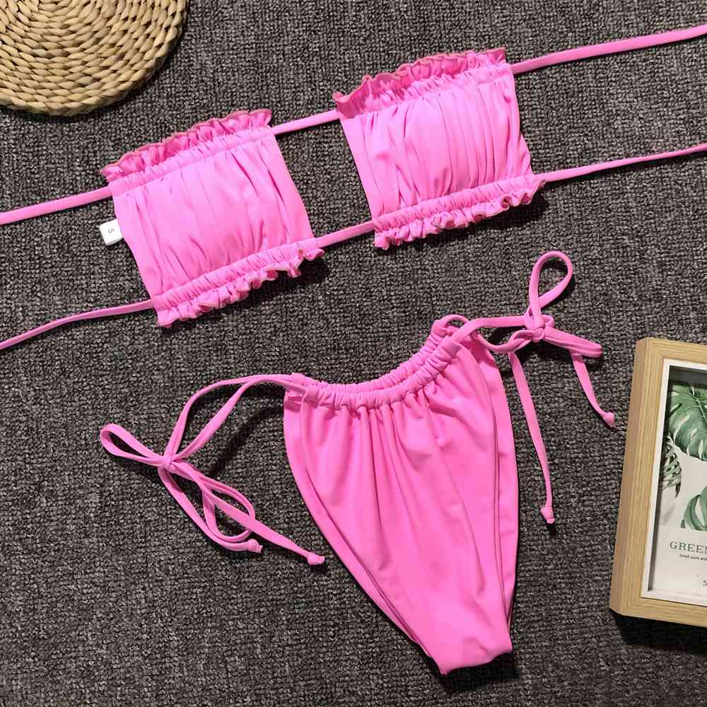 Frill Trim Ruched Bikini Set - Premium   - Just $33.95! Shop now at LACEDUPED