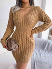 Cable-Knit V-Neck Mini Sweater Dress - Premium   - Just $42.36! Shop now at LACEDUPED