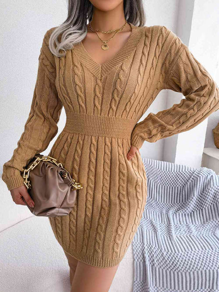 Cable-Knit V-Neck Mini Sweater Dress - Premium   - Just $42.36! Shop now at LACEDUPED