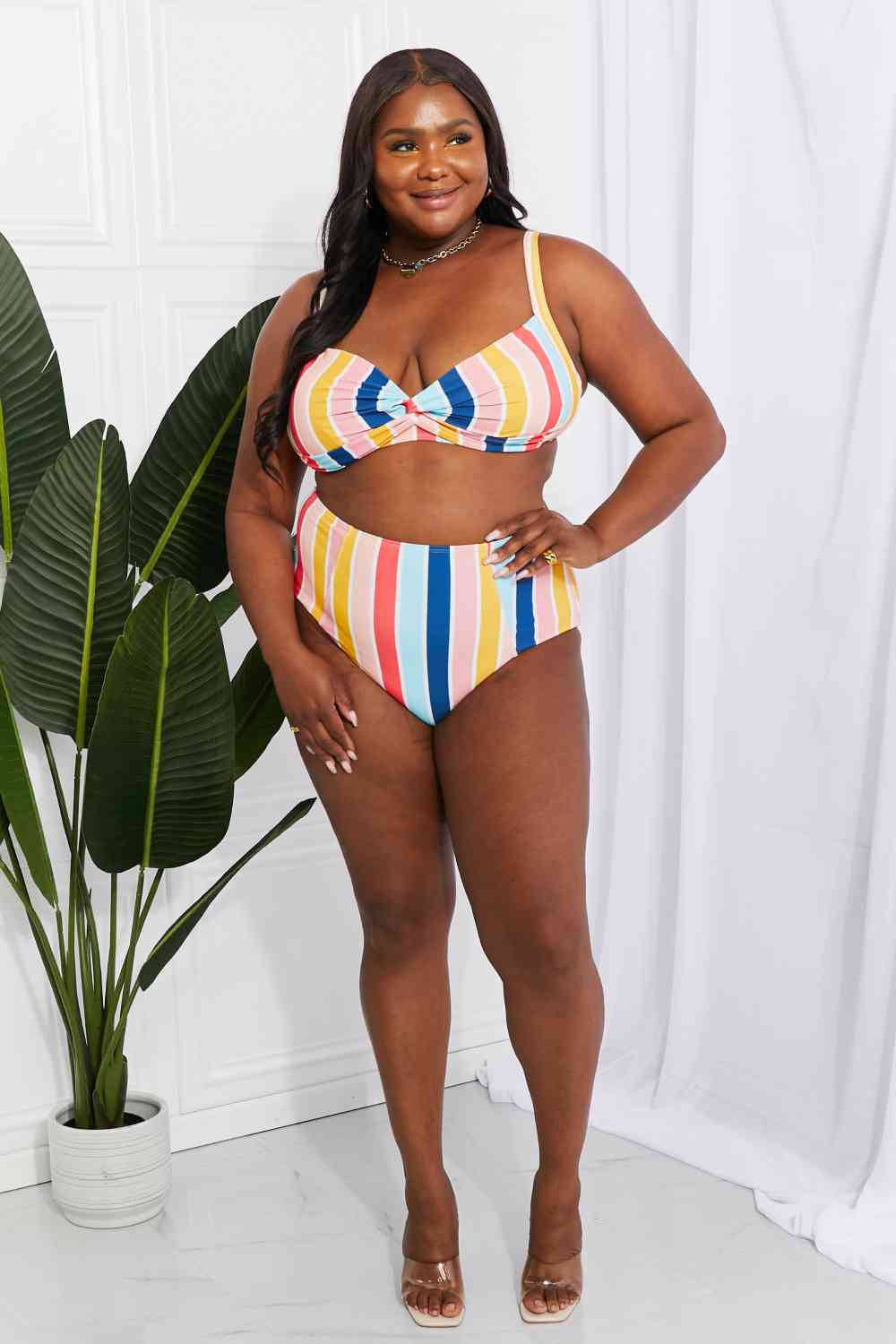 Marina West Swim Take A Dip Twist High-Rise Bikini in Stripe - Premium   - Just $81.95! Shop now at LACEDUPED