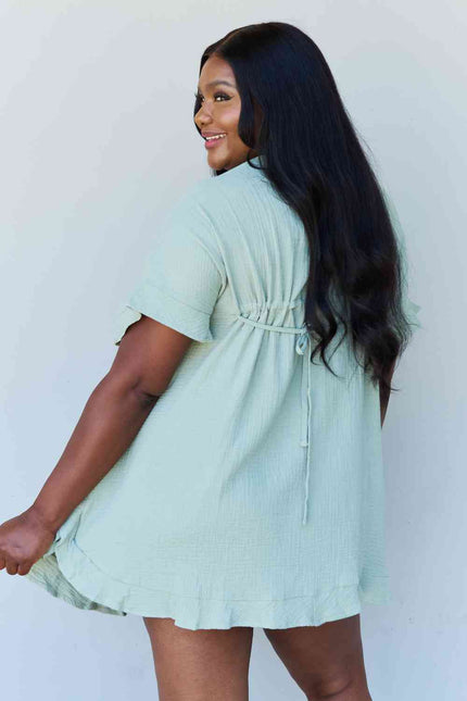 Ninexis Out Of Time Full Size Ruffle Hem Dress with Drawstring Waistband in Light Sage - Premium   - Just $27.95! Shop now at LACEDUPED