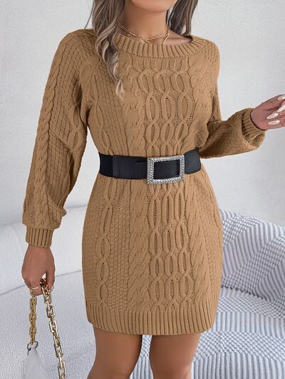 Cable-Knit Round Neck Sweater Dress - Premium   - Just $39.16! Shop now at LACEDUPED