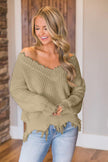 Frayed Hem Dropped Shoulder Sweater - Premium   - Just $43.95! Shop now at LACEDUPED