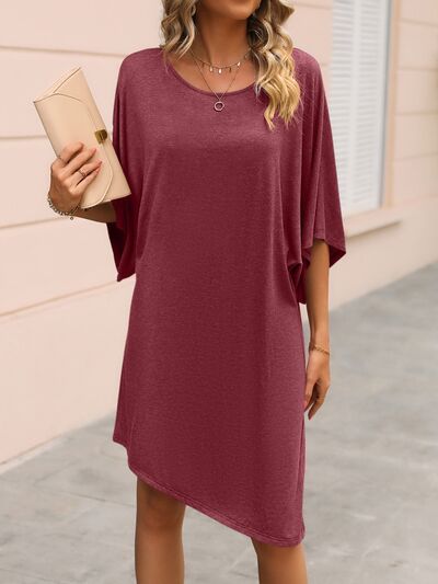 Round Neck Three-Quarter Sleeve Tee Dress - Premium   - Just $32.95! Shop now at LACEDUPED