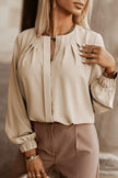 Button Up Round Neck Long Sleeve Shirt - Premium   - Just $39.95! Shop now at LACEDUPED