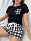 Plaid Heart Top and Shorts Lounge Set - Premium   - Just $37.95! Shop now at LACEDUPED