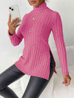 Ribbed Turtleneck Long Sleeve Slit T-Shirt - Premium   - Just $33.95! Shop now at LACEDUPED