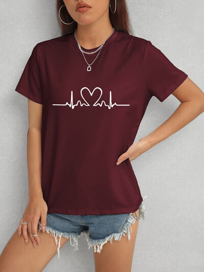 Heart Round Neck Short Sleeve T-Shirt - Premium   - Just $34.95! Shop now at LACEDUPED