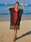 Contrast Fringe Trim Openwork Cover-Up Dress - Premium   - Just $49.95! Shop now at LACEDUPED