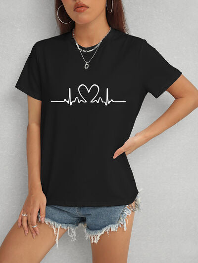 Heart Round Neck Short Sleeve T-Shirt - Premium   - Just $34.95! Shop now at LACEDUPED