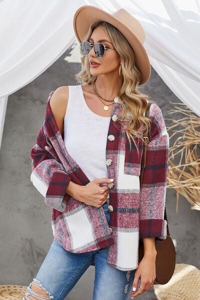 Plaid Button Up Dropped Shoulder Jacket - Premium   - Just $79.95! Shop now at LACEDUPED