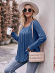 Double Take Pleated Detail Curved Hem Long Sleeve Top - Premium   - Just $36.95! Shop now at LACEDUPED