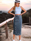 Button Down Denim Skirt - Premium   - Just $49.95! Shop now at LACEDUPED