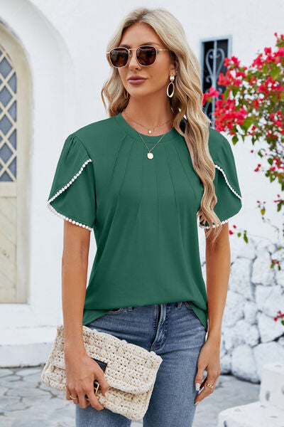 Round Neck Petal Sleeve T-Shirt - Premium   - Just $32.95! Shop now at LACEDUPED