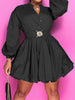 Notched Button Up Balloon Sleeves Dress - Premium   - Just $58.95! Shop now at LACEDUPED