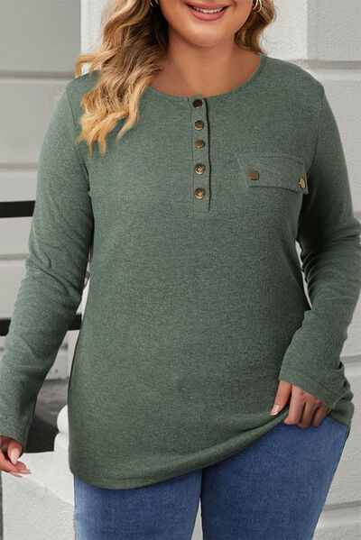 Plus Size Half Snap Long Sleeve T-Shirt - Premium   - Just $44.95! Shop now at LACEDUPED