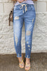 Drawstring Distressed Raw Hem Jeans with Pockets - Premium   - Just $72.95! Shop now at LACEDUPED