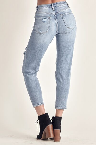 RISEN Distressed Slim Cropped Jeans - Premium   - Just $91.95! Shop now at LACEDUPED