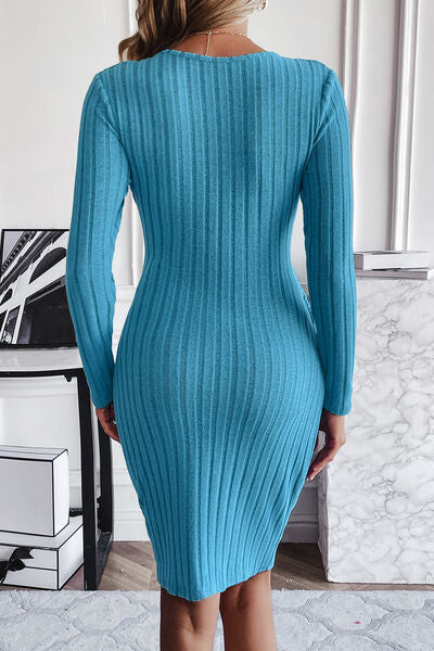 Ribbed Tied Long Sleeve Wrap Dress - Premium   - Just $34.95! Shop now at LACEDUPED